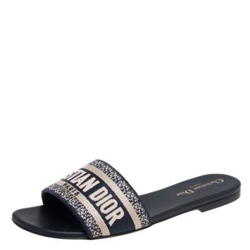 Pre Owned Dior Blue Cotton Blend Dway Flat Mules Size 37.5