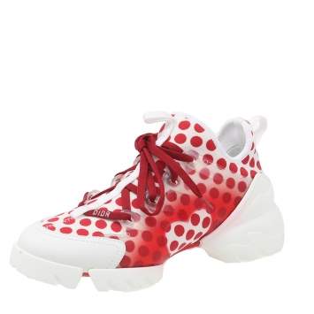 Pre Owned Dior White-Red Fabric And Rubber D-Connect Dioramour Sneakers Size 36.5