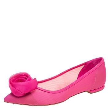 Pre Owned Dior Pink Net  Pointed Toe Flow Ballet Flats Size 38.5