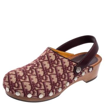 Pre Owned Dior Plum Oblique Canvas Slingback Clog Sandals Size 38