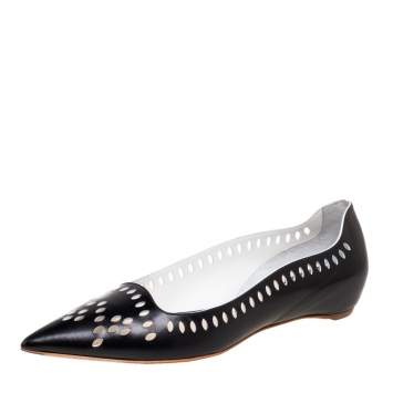 Pre Owned Dior Black Laser-Cut Leather Pointed-Toe Ballet Flats Size 39