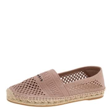 Pre Owned Dior Blush Pink Embroidered Canvas Granville Espadrille Flats Size 38