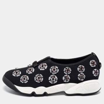 Pre Owned Dior Black Mesh Sequins Embellished Fusion Slip On Sneakers Size 37