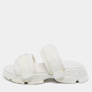 Pre Owned Dior White Fabric D- Wander Slide Sandals Size 37