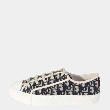 مملوكة مسبقًا Dior Wmns Deep Blue Dior Oblique Embroidered Cotton Walk'N'Dior Sneaker EUR 36