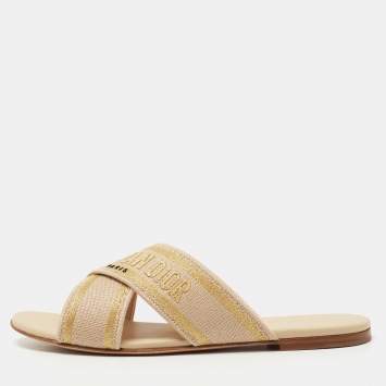 Pre Owned Dior Beige Canvas  CrissCross Dway Flat Sandals Size 39.5 