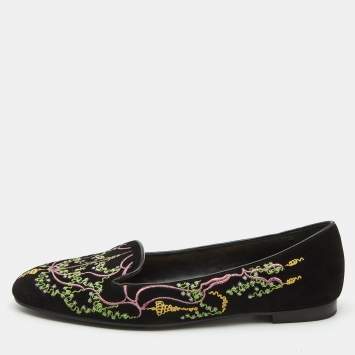 Pre Owned Dior Black Embroidered Suede Surreal Smoking Slipper Size 41