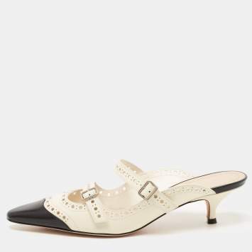 Pre Owned Dior Cream/Black Leather Spectadior Mules Size 37