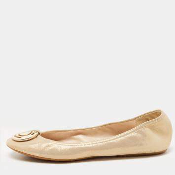 Pre Owned Dior Gold Glitter Suede Scrunch Ballet Flats Size 38