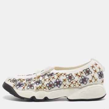 Pre Owned Dior White Mesh Fusion Embellished Low Top Sneakers Size 38