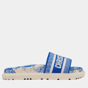 Pre Owned DIOR Bright Blue Toile de Jouy Embroidered Cotton DWAY SLIDE KCQ550TJU60W38