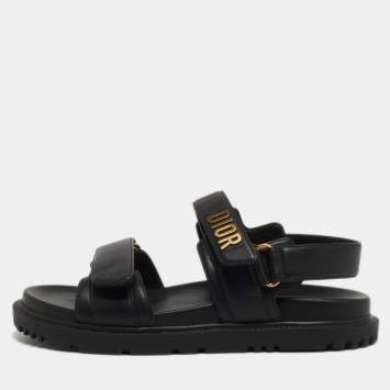 Pre Owned Dior Black Leather DiorAct Sandals Size 39.5