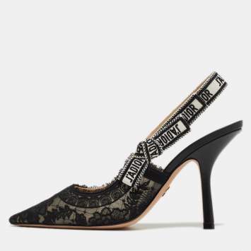 Pre Owned Dior Black Mesh and Lace Slingback Pumps Size 40