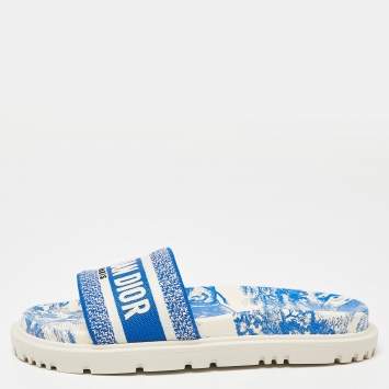 Pre Owned Dior Blue/White Embroidered Canvas Toile De Jouy Dway Size 38