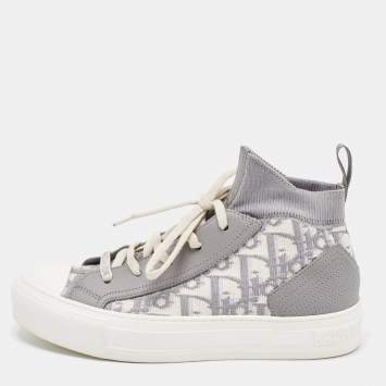 Pre Owned Dior Grey/White Knit Fabric And Leather Walk'n'Dior High-Top Sneakers Size 36.5