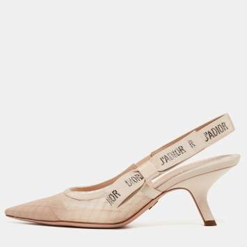 Pre Owned Dior Beige Mesh and Grosgrain J'adior Slingback Pumps Size 38