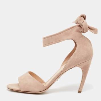 Pre Owned Dior Beige Suede La Belle Open Toe Ankle Wrap Sandals Size 40.5