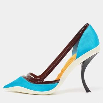 Pre Owned Dior Blue Mesh and Patent Curve Heel Pumps Size 40.5