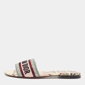 Pre Owned Dior Multicolor Canvas Dway Flat Slides Size 39 