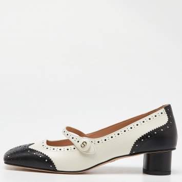 Pre Owned Dior Black/Cream Leather Mary Jane Pumps Size 38