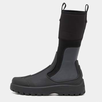 Pre Owned Dior Black/Grey Rubber and Fabric Basket Mid Calf Boots Size 43 