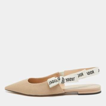 Pre Owned Dior Beige/White Fabric J'Adior Slingback Flats Size 40