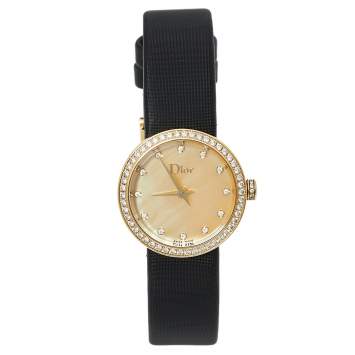 Pre Owned Dior Mother of Pearl 18K Yellow Gold Diamonds La D De Dior CD047150A001 Women's Wristwatch 25 mm