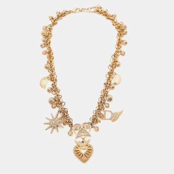 Pre Owned Dior Crystals Beads Gold Tone Necklace