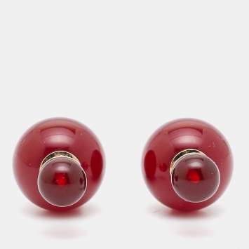 Pre Owned Dior Mise en Dior Tribales Red Resin Stud Earrings