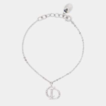 Pre Owned Dior CD Crystals Silver Tone Charm Bracelet