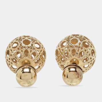 Pre Owned Dior Mise En Dior Tribales Cannage Gold Tone Stud Earrings 
