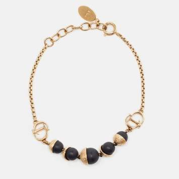 Pre Owned Dior Miss En Dior Black Bead Gold Tone Bracelet