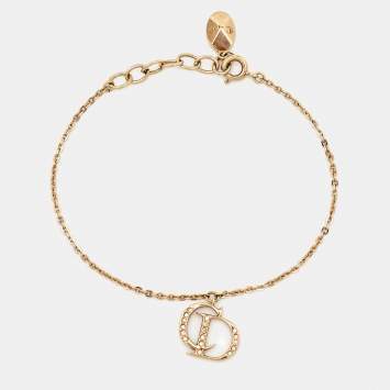 Pre Owned Dior CD Crystal Charm Gold Tone Bracelet