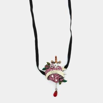 Pre Owned Dior La Fiancée du Pirate Crystal Pendant Ribbon Choker Necklace
