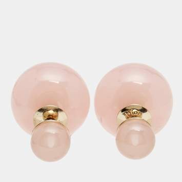 Pre Owned Dior Tribales Pink Resin Gold Tone Stud Earrings