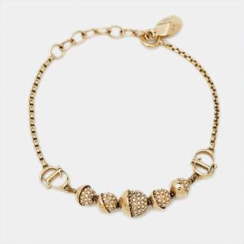 Pre Owned Dior Crystal Mise En Dior Gold Tone Bracelet