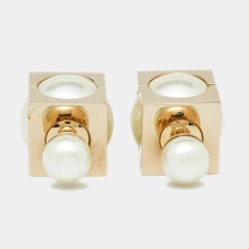 Pre Owned Dior Mise en Dior Faux Pearl Cube Earrings