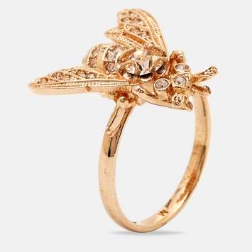 Pre Owned Dior Bee Crystals Gold Tone Ring Size 53