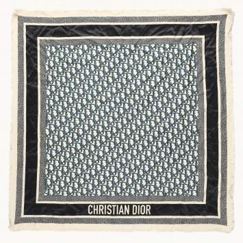 Pre Owned Dior Navy Blue Oblique Print Silk Square Scarf