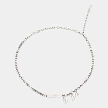 Pre Owned Dior Silver Tone Crystals Chain Necklace