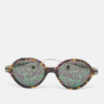 Pre Owned Dior Yellow Havana/Green Mirrored OX8TW Umbrage Round Sunglasses