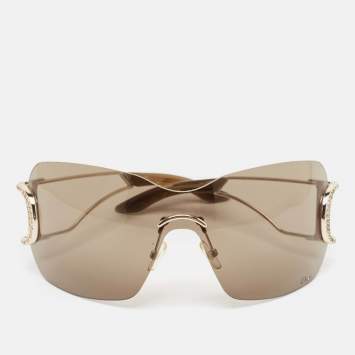Pre Owned Dior Brown Gradient Diorly1 Crystals Shield Sunglasses