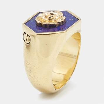 Pre Owned Dior Rose Ceramic Gold Tone Ring 55