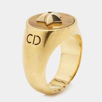 Pre Owned Dior CD Tigers Eye Gold Tone Ring Size 53