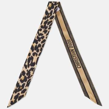 Pre Owned Dior Beige/Black Leopard Print Silk Mizza Mitzah Scarf