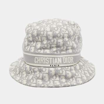 Pre Owned Christian Dior Grey Oblique Jacquard Bucket Hat