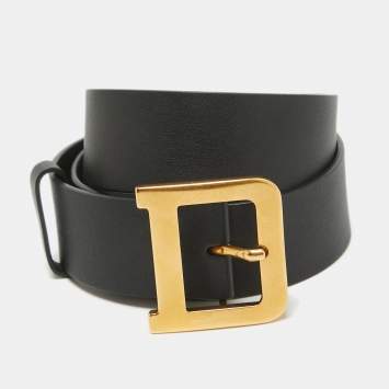 Pre Owned Dior Black Leather Diorquake Buckle Belt 75 CM