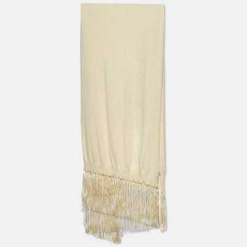 Pre Owned Dior Cream Cashmere Fringed Stole