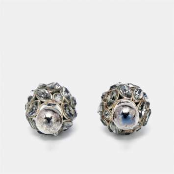 Pre Owned Dior Tribales Crystals Silver Tone Earrings