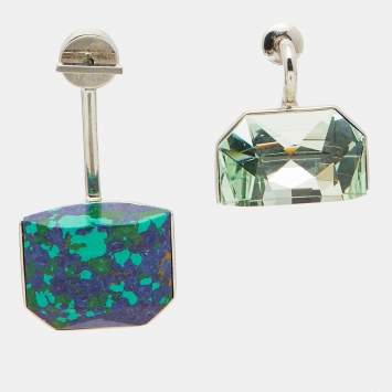 Pre Owned Dior Asymmetrical Crystal Resin Silver Tone Earrings